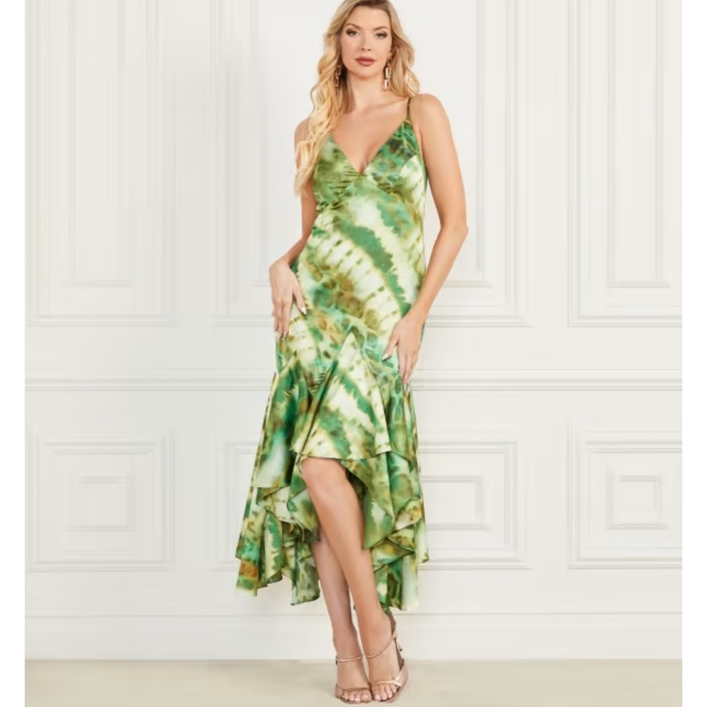 Waterfall Printed Satin Dress by Marciano. Size 4